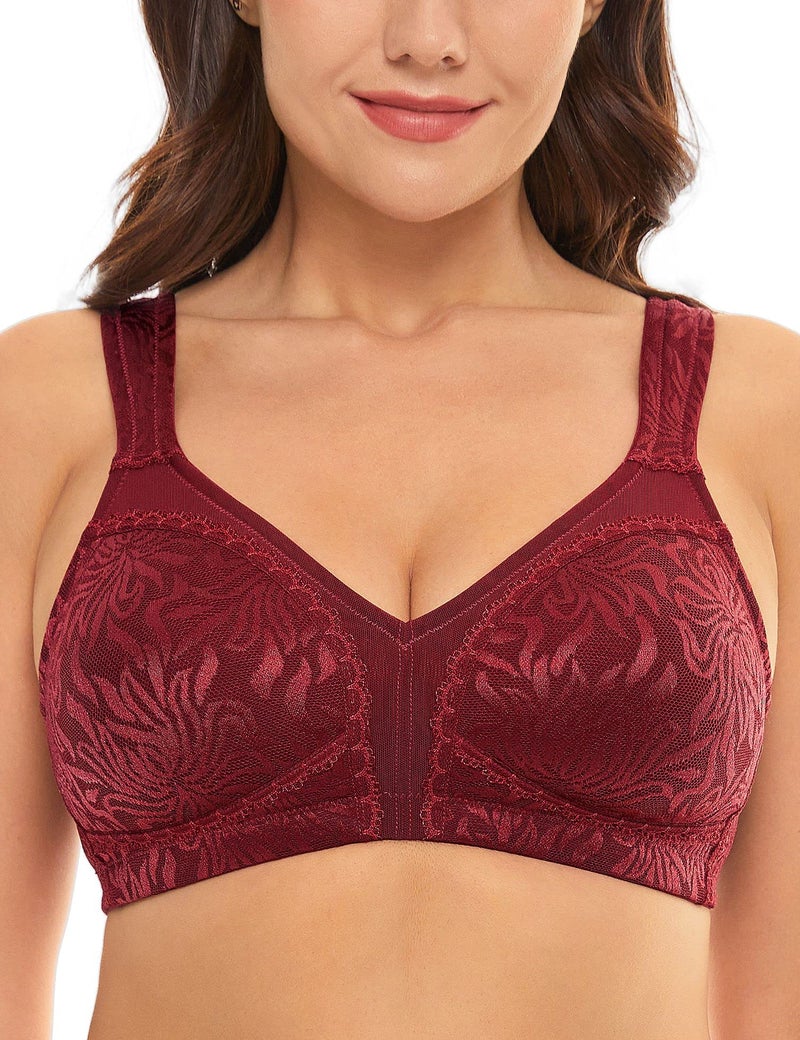 Wingslove Women's Full Coverage Non Padded Comfort Minimizer Wire-Free Bra Plus Size(Wine Red,38DD) - Image 2