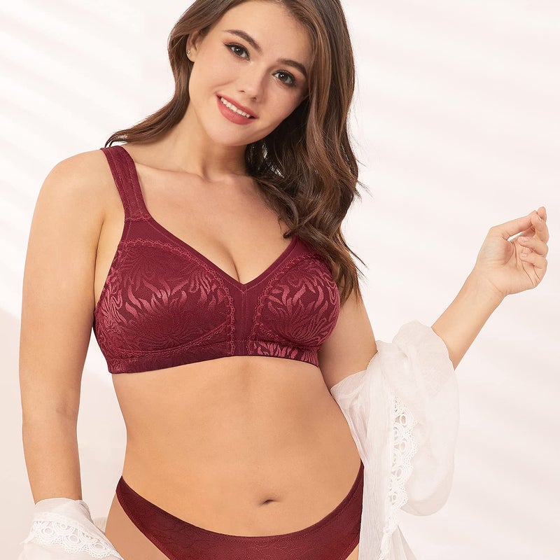 Wingslove Women's Full Coverage Non Padded Comfort Minimizer Wire-Free Bra Plus Size(Wine Red,38DD) - Image 3
