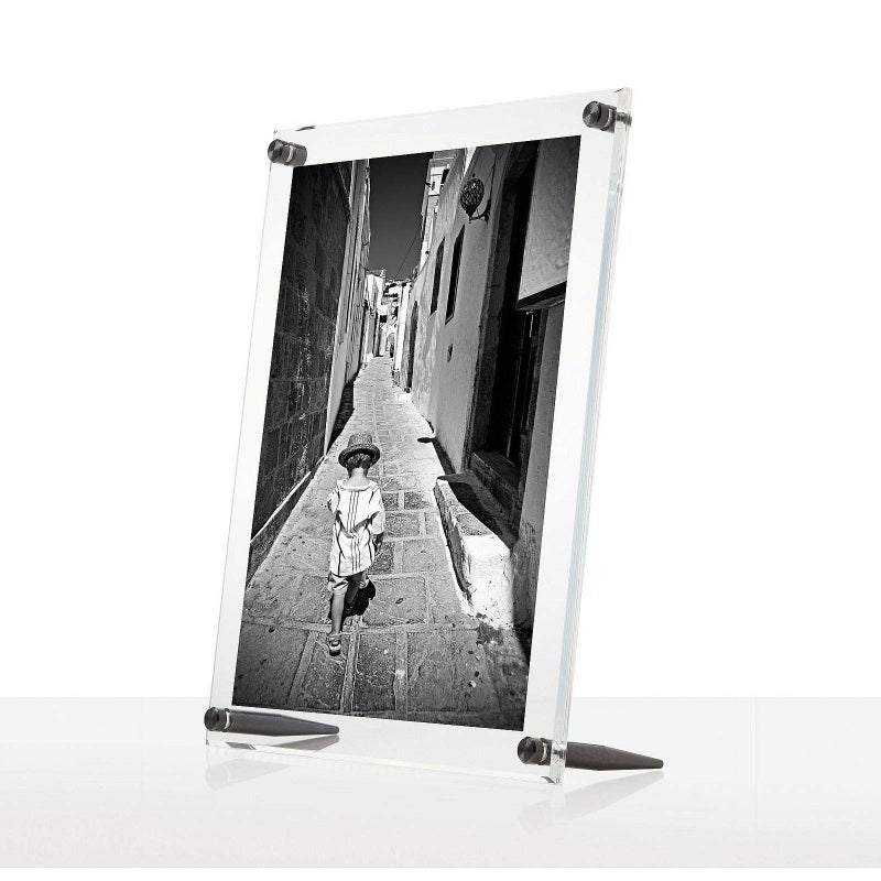 Wexel Art 8x10" Clear UV Grade Acrylic Tabletop Floating Picture Frame Display with Graphite Hardware for Art and Photos - Image 1