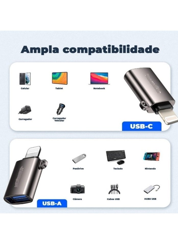 OTG Lightning to USB 3.0 Adapter - Supports Camera, Card Reader, Mouse, Keyboard, Piano, USB Drive, Compatible with iPhone 12/11/8/7/Plus/Max/Xr/X/XS and iPad Air