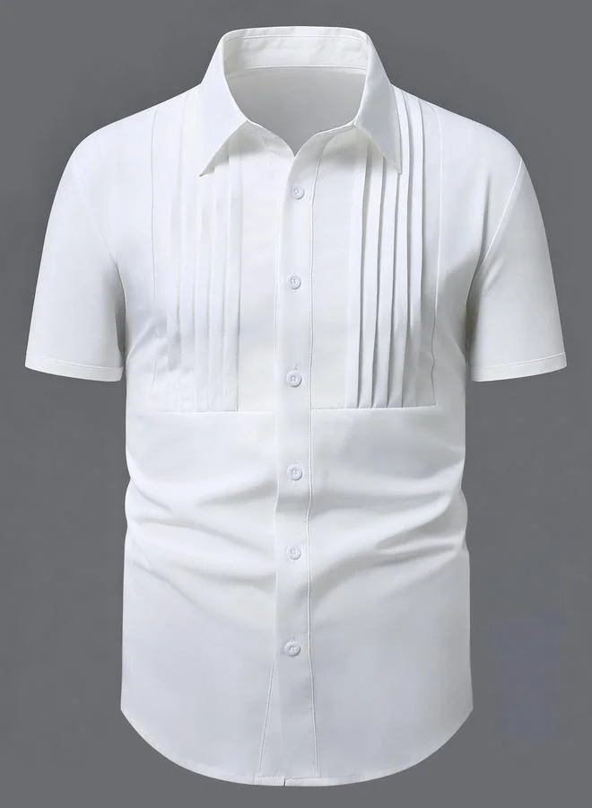 Take Two Men White Pleated Short Sleeve Shirt