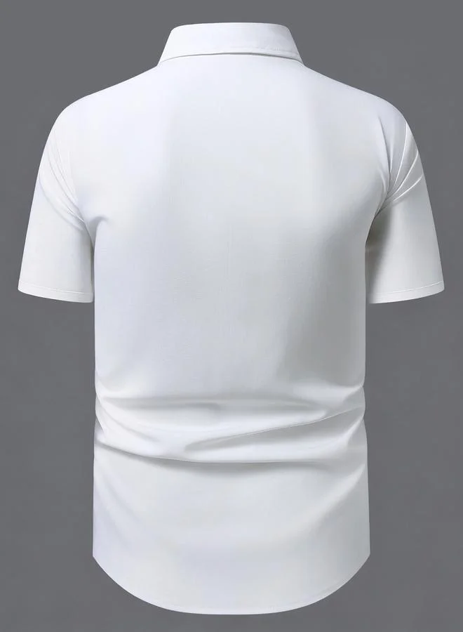 Take Two Men White Pleated Short Sleeve Shirt