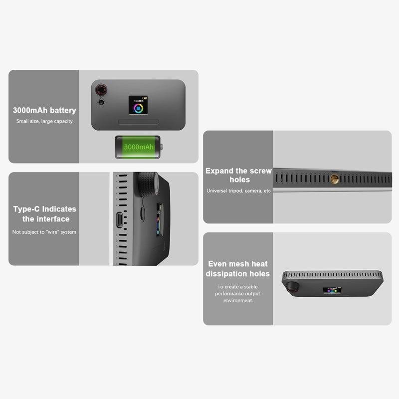 مصباح فيديو LED محمول بشاشة LCD مقاس 1.44 بوصة و152 حبة LED و3 أنماط لونية ودرجة دقة الألوان Ra≥95 - بطارية داخلية بسعة 3000 مللي أمبير ساعة - مصباح LED محمول للتصوير الجوي بالهاتف - Image 3