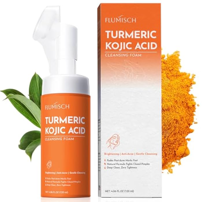 FluMisch Turmeric Kojic Acid Facial Cleanser, Brightening Foaming Face Wash with Soft Massage Heads, Kojic Acid Cleanser Exfoliating, Turmeric Cleansing for Dark Spots 4.23 oz - Image 1