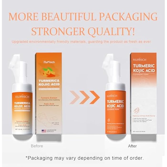 FluMisch Turmeric Kojic Acid Facial Cleanser, Brightening Foaming Face Wash with Soft Massage Heads, Kojic Acid Cleanser Exfoliating, Turmeric Cleansing for Dark Spots 4.23 oz - Image 2