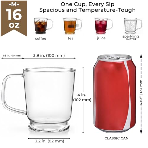 Aquach Clear Glass Mug 16 oz – Borosilicate Glass Coffee Mug, Large Tea Cup for Hot & Cold Drinks, Dishwasher Safe Glass Cups - Image 4