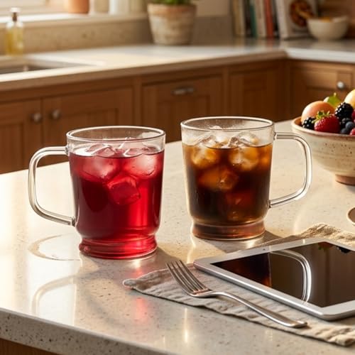 Aquach Clear Glass Mug 16 oz – Borosilicate Glass Coffee Mug, Large Tea Cup for Hot & Cold Drinks, Dishwasher Safe Glass Cups - Image 2