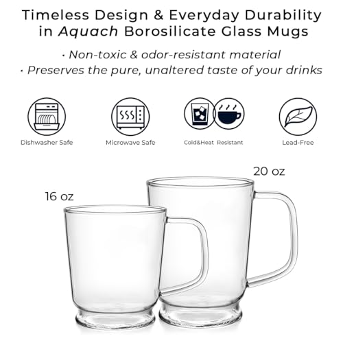 Aquach Clear Glass Mug 16 oz – Borosilicate Glass Coffee Mug, Large Tea Cup for Hot & Cold Drinks, Dishwasher Safe Glass Cups - Image 5