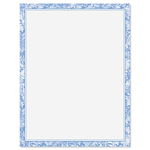 Current Blue Alluring Border Letter Papers - Set of 25 spring stationery papers are 8 1/2" x 11", Computer Printable Letterhead, Spring Bridal, Easter Flyers, Invitations, or Letters - Image 3