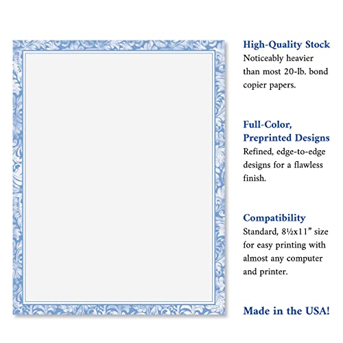 Current Blue Alluring Border Letter Papers - Set of 25 spring stationery papers are 8 1/2" x 11", Computer Printable Letterhead, Spring Bridal, Easter Flyers, Invitations, or Letters - Image 4