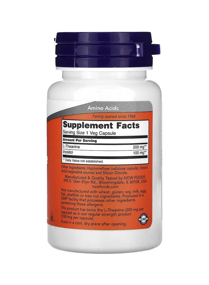 now L-Theanine, Double Strength, 200 mg, 60 Veg Capsules - Image 2