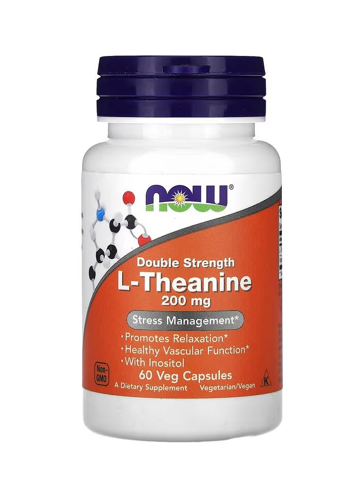 now L-Theanine, Double Strength, 200 mg, 60 Veg Capsules - Image 1