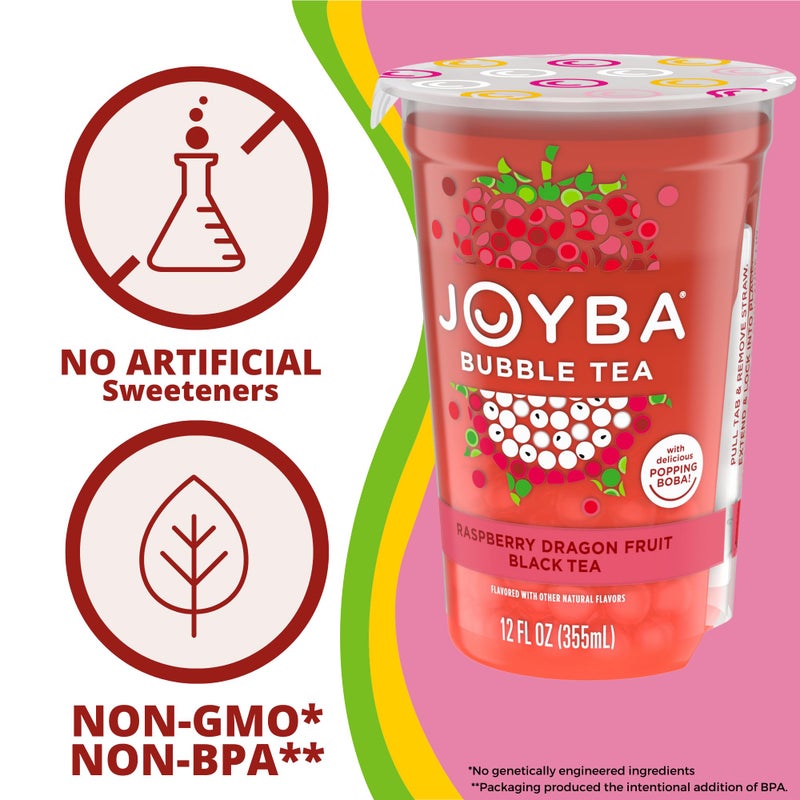 Joyba Bubble Tea Raspberry Dragonfruit Black Tea Bubble Tea, 6 Pack, 12 fl. oz. Cups - Image 4