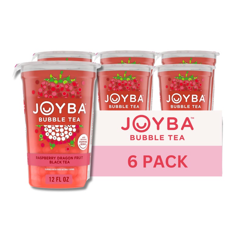 Joyba Bubble Tea Raspberry Dragonfruit Black Tea Bubble Tea, 6 Pack, 12 fl. oz. Cups - Image 1