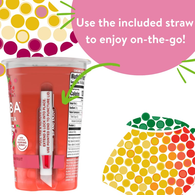 Joyba Bubble Tea Raspberry Dragonfruit Black Tea Bubble Tea, 6 Pack, 12 fl. oz. Cups - Image 3