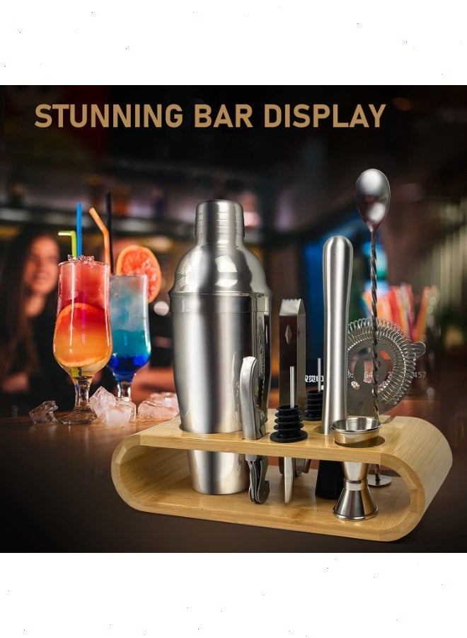 Yoawllty 10 PCS Bar Tool Set with Stylish Bamboo Stand - Perfect Home Bartending Kit and Martini Cocktail Shaker Set For an Awesome Drink Mixing Experience - Image 1