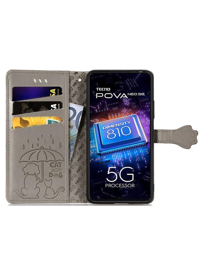 erorex Case For Tecno Pova Neo 5G Cat and Dog Embossed Phone Leather Phone Case - Image 3