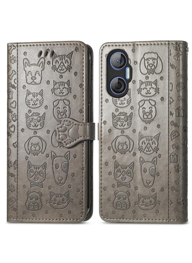 erorex Case For Tecno Pova Neo 5G Cat and Dog Embossed Phone Leather Phone Case - Image 2