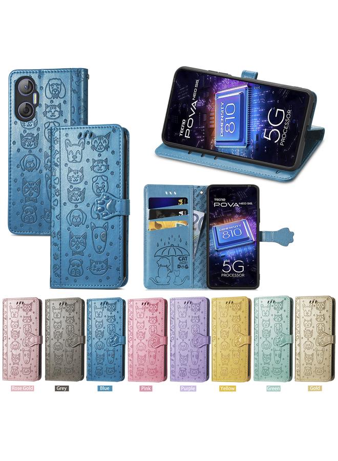 erorex Case For Tecno Pova Neo 5G Cat and Dog Embossed Phone Leather Phone Case - Image 5