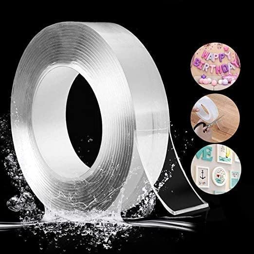 QUALIZA Nano Double Tape Sided Silicone Tape Heavy Duty Multipurpose Removable Traceless Mounting Adhesive Tape For Walls Washable Reusable Strong Sticky Strips Double Side Tape Grip Tape3 meter
