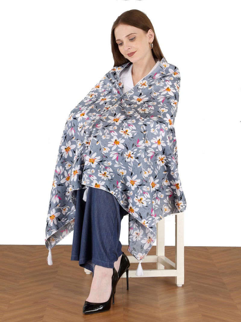 Switchon Rayon Nursing Cover for Breastfeeding Multi Use Poncho Style Scarf with Buttons, Feeding Apron free size (72inch x 25inch) (Light Grey Multicolor) - Image 2