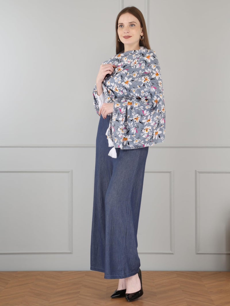 Switchon Rayon Nursing Cover for Breastfeeding Multi Use Poncho Style Scarf with Buttons, Feeding Apron free size (72inch x 25inch) (Light Grey Multicolor) - Image 4