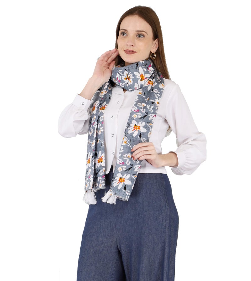 Switchon Rayon Nursing Cover for Breastfeeding Multi Use Poncho Style Scarf with Buttons, Feeding Apron free size (72inch x 25inch) (Light Grey Multicolor) - Image 1