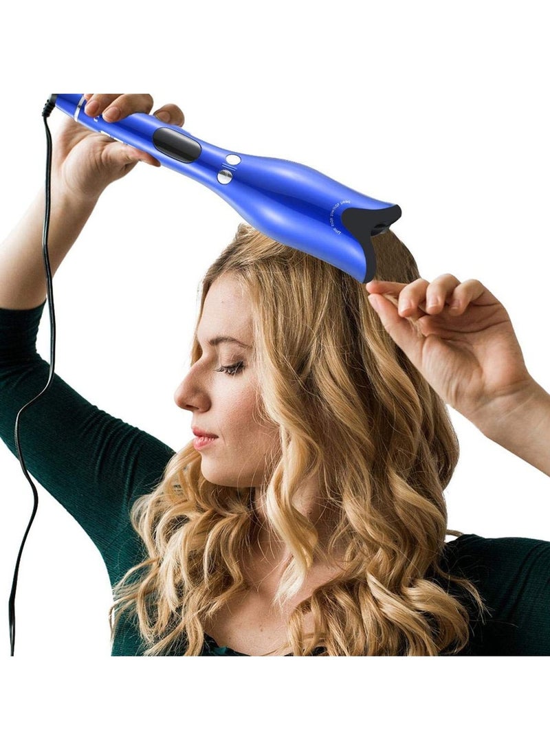utomatic Curling Iron, Professional Electric Magic Hair Curler Wand Steam Spiral Hair Curlers Styling Tool with LCD Display Adjustable Temperature for Women Long Hair,Blue - Image 1