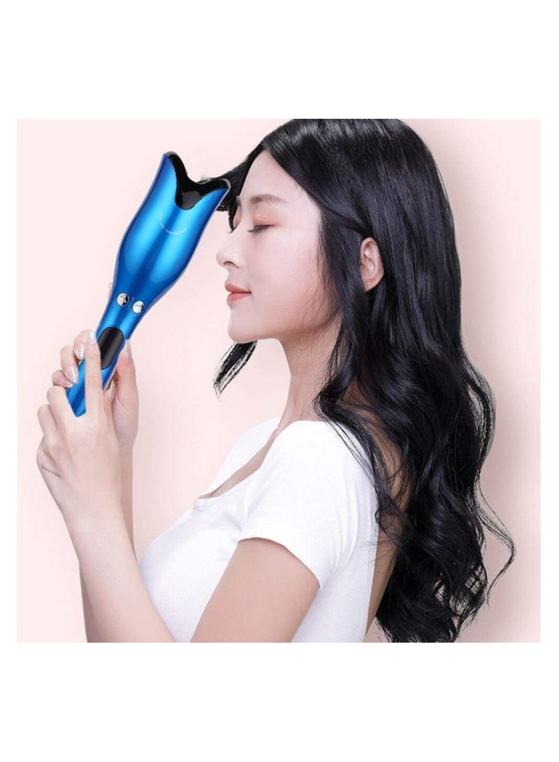 utomatic Curling Iron, Professional Electric Magic Hair Curler Wand Steam Spiral Hair Curlers Styling Tool with LCD Display Adjustable Temperature for Women Long Hair,Blue - Image 2