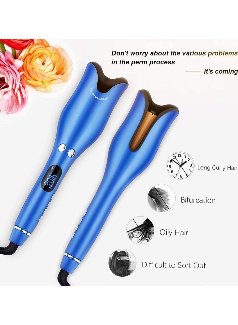 utomatic Curling Iron, Professional Electric Magic Hair Curler Wand Steam Spiral Hair Curlers Styling Tool with LCD Display Adjustable Temperature for Women Long Hair,Blue - Image 4