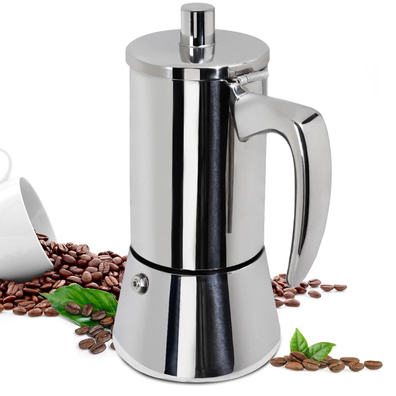 Supvision 4 Cup Thickened Moka Pot 304 Stainless Steel 200ml Italian Espresso Coffee Maker Stovetop CoffeeMakers Mocha Pot Percolator for Induction Stove Classic Cafe Makers Portable for Easy Brewing - Image 1