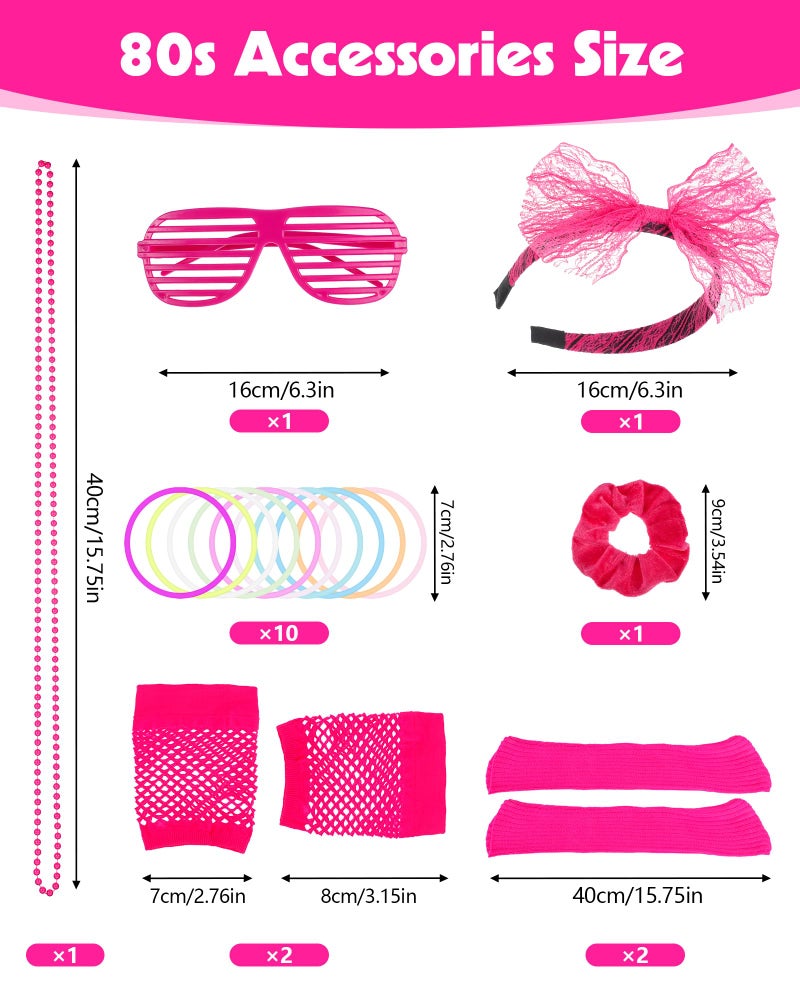 obeoby 80S 90S Outfit Costume Accessories For Women  80S Party Lace Headband Necklace Accessory Sets For Pink Halloween Masquerade Retro Party - Image 2