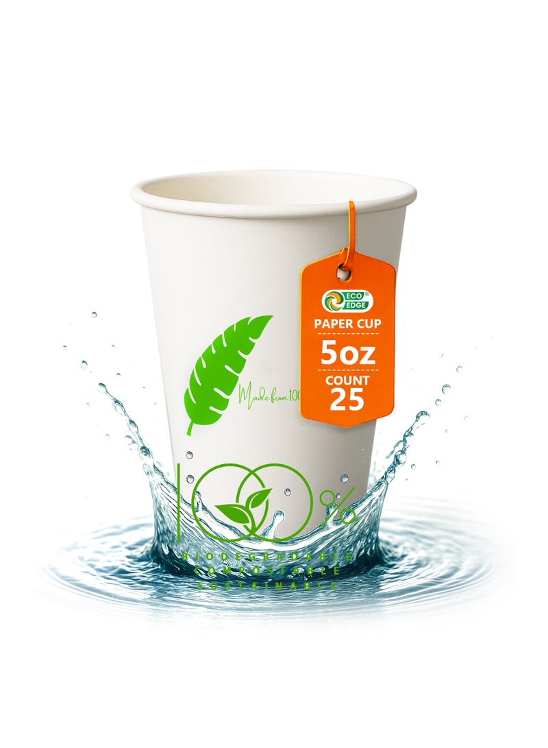 EcoEdge EcoEdge 5 Oz Disposable Heavy-Duty Party Paper Cups (Pack of 25) | For Expresso Coffee and Tea | Eco-Friendly, Sustainable, BPA Free | Fancy Plastic Free Cups, For All Occasions | 100% Compostable  - Image 1