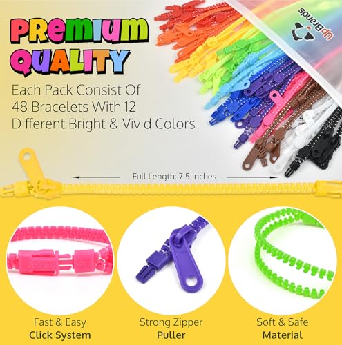 UpBrands 48 Prizes for Kids Zipper Bracelets 7 ½”, Fidget Party Favors for Kids, Sensory Toys Bulk Set, Neon Colors, Birthday Kit, Easter Egg, Treat Bags & Pinata Fillers - Image 3