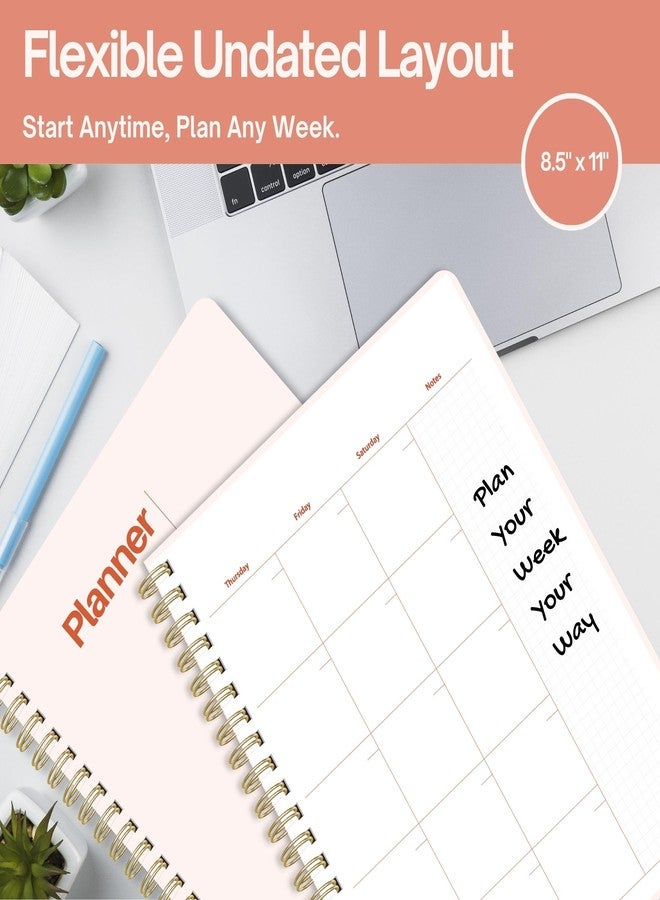 Pinkify It Undated Weekly Planner, 8.5x11” - Dashboard Layout with Yearly Review, Monthly Calendars, & Weekly To Do List, Spiral Bound Organizer for Work, Study & Life (Blush White) - Image 2