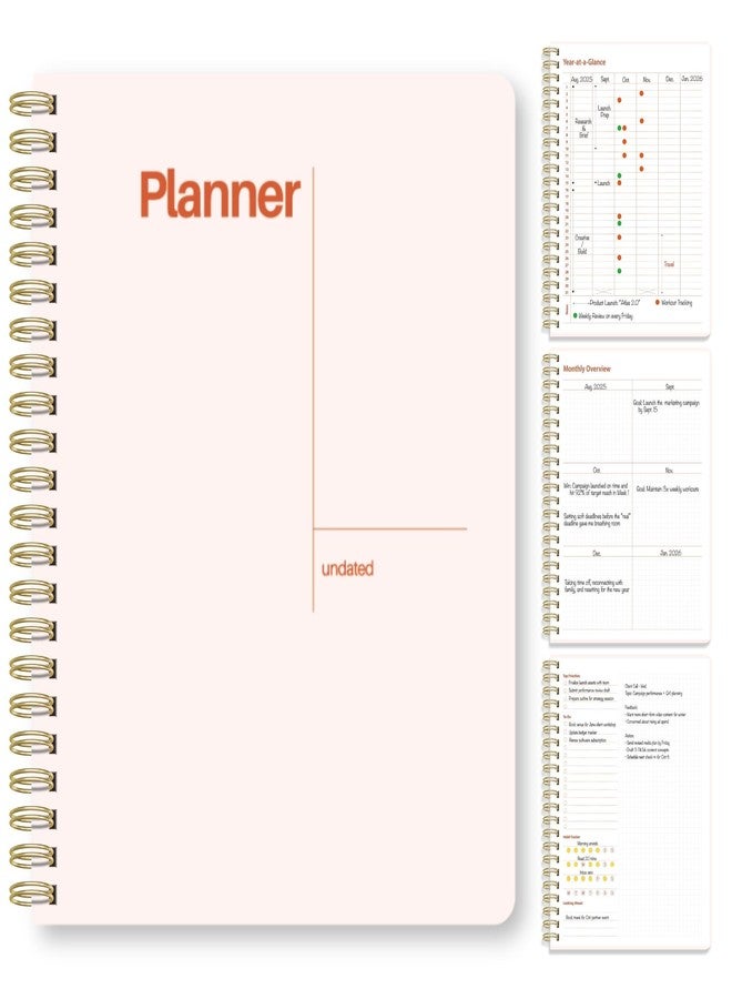 Pinkify It Undated Weekly Planner, 8.5x11” - Dashboard Layout with Yearly Review, Monthly Calendars, & Weekly To Do List, Spiral Bound Organizer for Work, Study & Life (Blush White) - Image 1