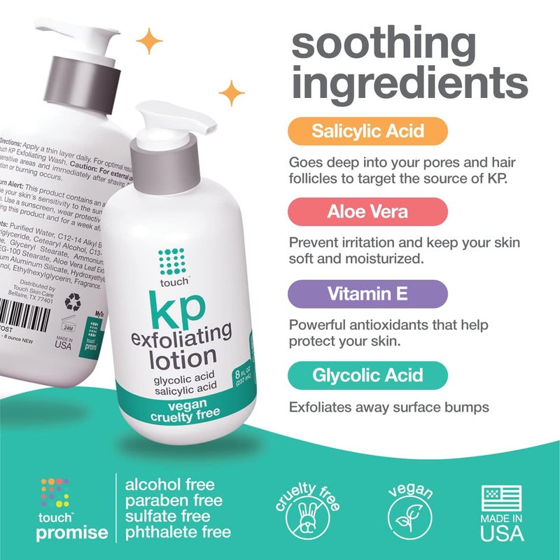 TOUCH Glycolic Acid Lotion for Keratosis Pilaris - KP Exfoliating Body Lotion Moisturizer - for AHA BHA Rough & Bumpy Skin- Gets Rid of Redness - 8 Fl Oz - Image 3