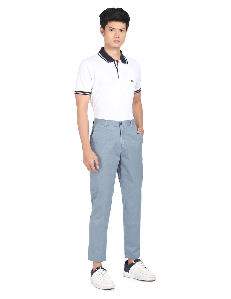 Arrow Blue Mid Rise Patterned Weave Casual Trousers for Men | Best Price UAE