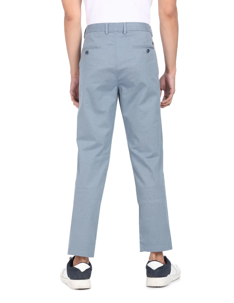 Arrow Blue Mid Rise Patterned Weave Casual Trousers for Men | Best Price UAE