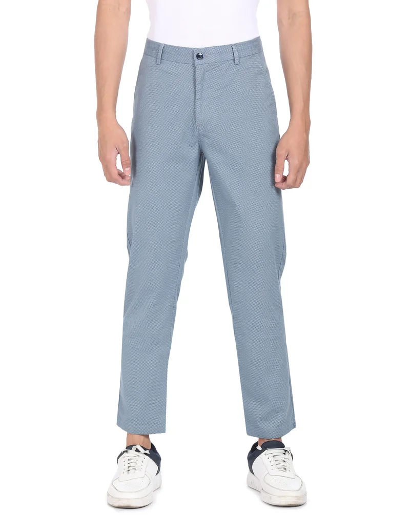 Arrow Blue Mid Rise Patterned Weave Casual Trousers for Men | Best Price UAE