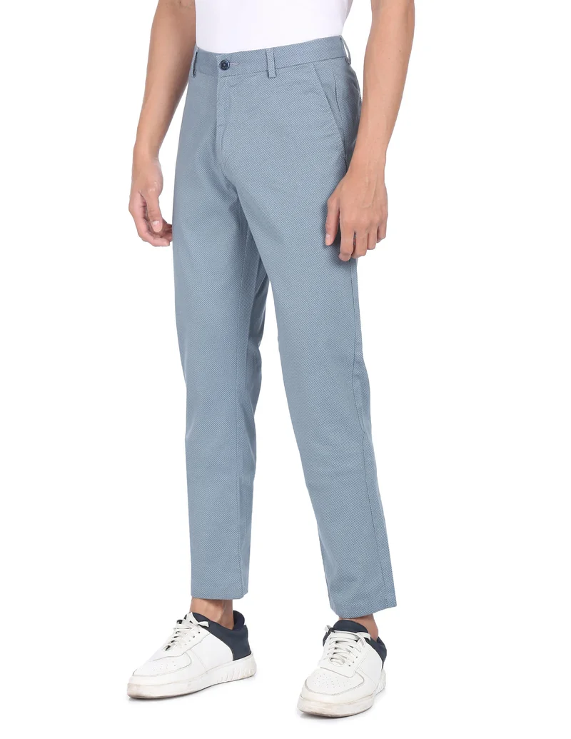 Arrow Blue Mid Rise Patterned Weave Casual Trousers for Men | Best Price UAE