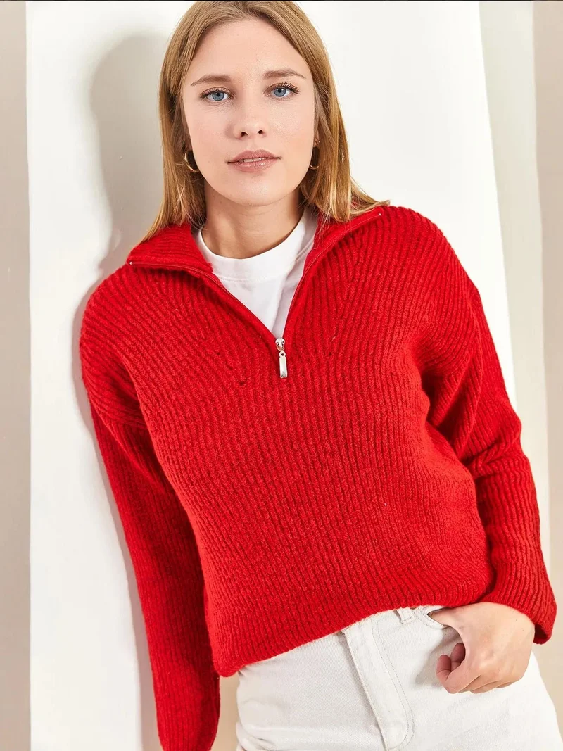 بيانكو لوتشي بلوفر محبوك بقصة واسعة بياقة بسحاب من لوتشي