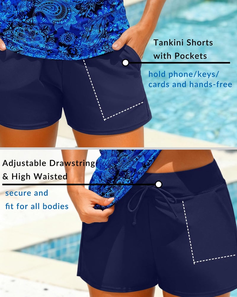 Yonique Women Underwire Tankini Swimsuit with Shorts - Two Piece Tummy Control Bathing Suit 2025 Swimwear with Pockets Blue Paisley L - Image 4
