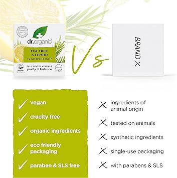 dr.organic شامبو بار دكتور أورغانيك شجرة الشاي والليمون للتوضيح للجذور الدهنية فروة الرأس خالي من البلاستيك شامبو بار صلب طبيعي نباتي خالي من التجارب على الحيوانات 75 جرام - Image 4