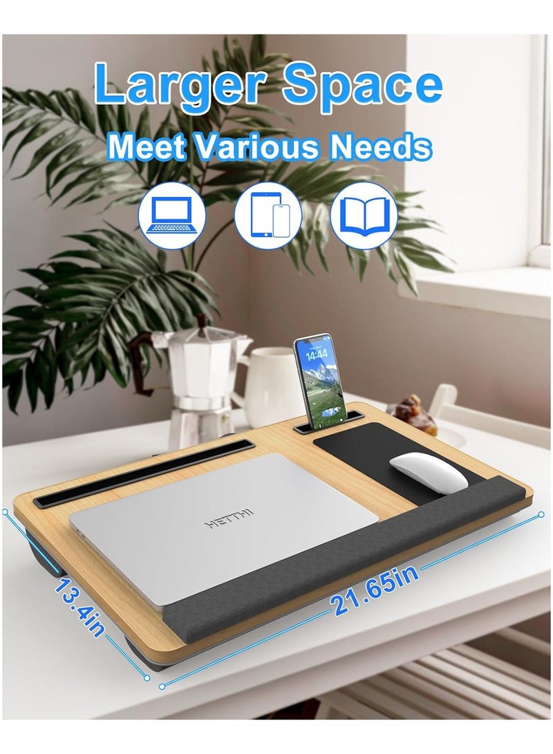 NNEWVANTE طاولة لابتوب محمولة على الساق، طاولة لابتوب كبيرة محمولة للسرير، لطاولة لابتوب تصل إلى 17 بوصة مع مسند للمعصم، وسادة ماوس، فتحة لجهاز التابلت أو الهاتف، مقبض محمول، طاولة لابتوب على الساق مع وسادة (طبيعي) - Image 2