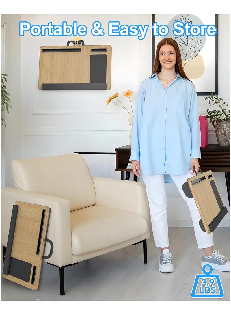 NNEWVANTE طاولة لابتوب محمولة على الساق، طاولة لابتوب كبيرة محمولة للسرير، لطاولة لابتوب تصل إلى 17 بوصة مع مسند للمعصم، وسادة ماوس، فتحة لجهاز التابلت أو الهاتف، مقبض محمول، طاولة لابتوب على الساق مع وسادة (طبيعي) - Image 5