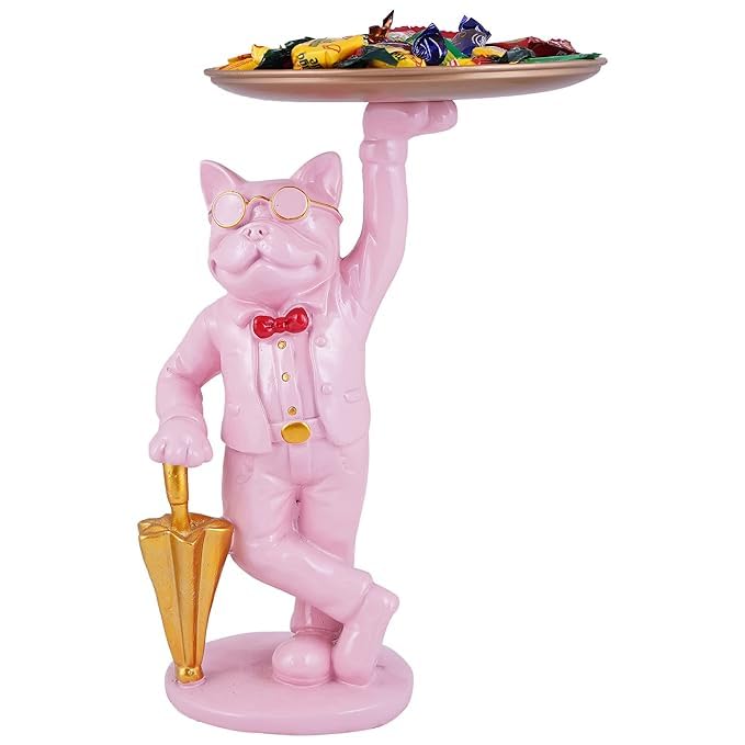 ZART Kitty Cat Serving Platter with Porcelain Figurines, Pink, Home Decor Statues - Image 2