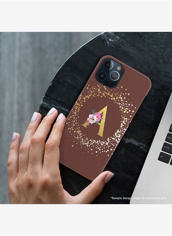 Monogram Tough Series for Apple iPhone 12 Pro Custom Initials Floral Pattern Tough Pro Dual Layer hybrid PC inner TPU protection Alphabet- E (Brown)