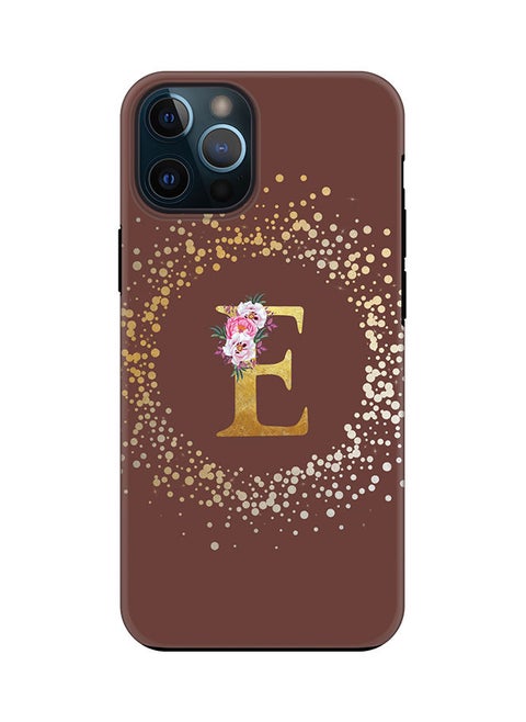 Monogram Tough Series for Apple iPhone 12 Pro Custom Initials Floral Pattern Tough Pro Dual Layer hybrid PC inner TPU protection Alphabet- E (Brown)