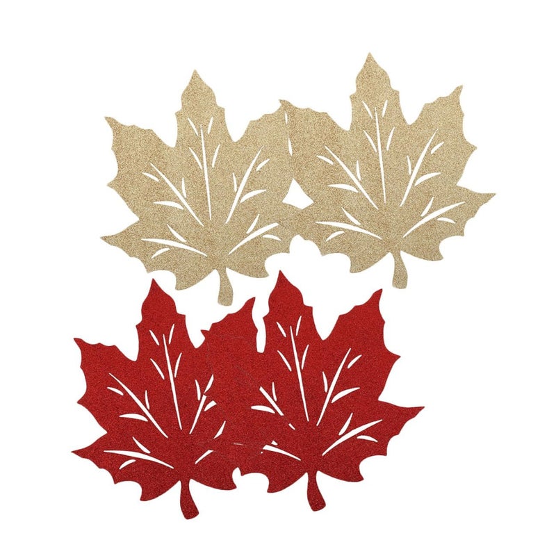 4 Pcs Thanksgiving Place Mats Set Fall Leaf Table Mats Heat Resistant Nonwoven Fabric Autumn Dining Table Decoration Holiday Meals Red And Yellow - Image 2